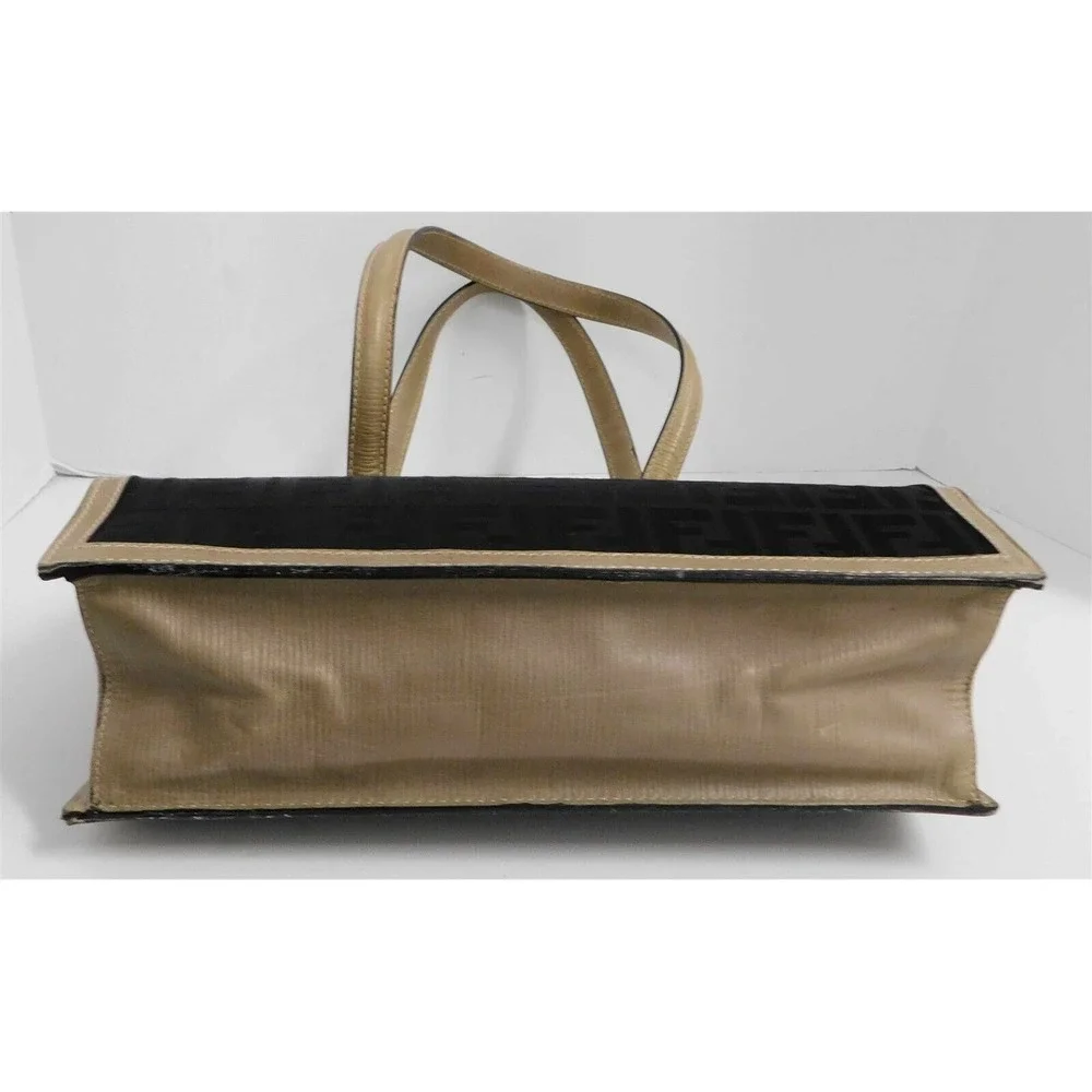 Fendi Vintage Black‎ Zucca FF Canvas Khaki Leather Shoulder Bag